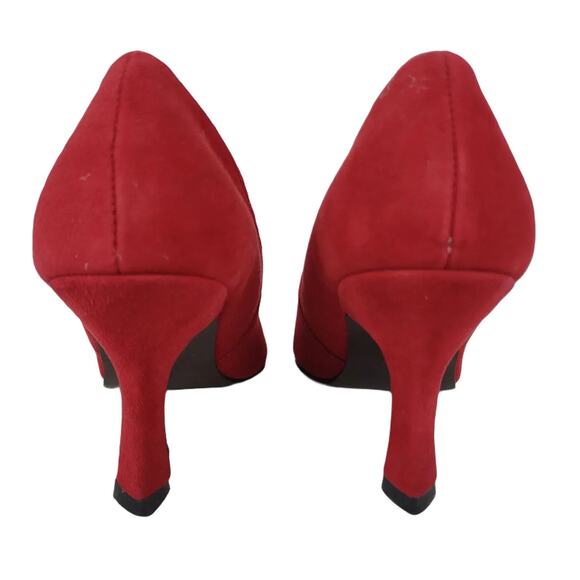 COUP D'ETAT Women's 8 Red Suede Leather 3" Heels, Rhinestone Pointed Square Toe - Picture 8 of 9
